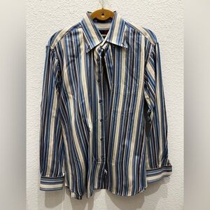 Classic Striped Blue and Tan Men's Dress Shirt